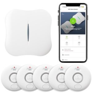 WiFi Water Leak Detectors 5 Pack, 120dB Adjustable Loud Water Leak Sensor, Wireless Wi-Fi Water Leak & Drip Alarm, App Alerts, 5 Water Alarm Sensors & 1 Hub for Home Kitchen,...