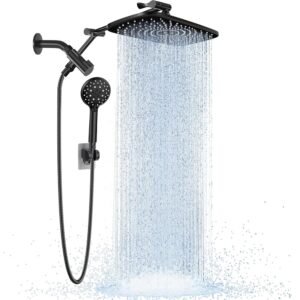 Veken Wide Rain Shower Head with 6 Modes Handheld Water Spray，High Pressure Showerhead Combo with Arm for Bathroom Accessories，Home Decor Adjustable Dual Shower with Anti-Clog...