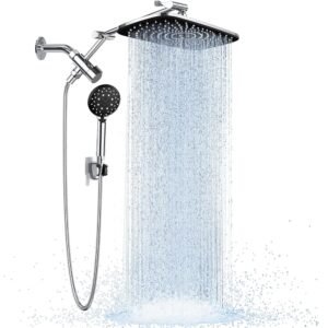Veken Wide Rain Shower Head with 6 Modes Handheld Water Spray,High Pressure Showerhead Combo with Arm for Bathroom Accessories,Home Decor Detachable Dual Shower with Anti-Clog...