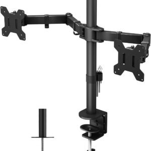 BONTEC Dual Monitor Stand, Adjustable Arm Desk Mount for 13-27 Inch Screens, VESA Mount, Full Motion Tilt & 360° Rotation, Max 10kg per Arm, Height Adjustable, Easy Install