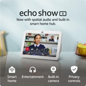 Echo Show 8 (Newest gen) | HD smart touchscreen with spatial audio, smart home hub and Alexa | Glacier White