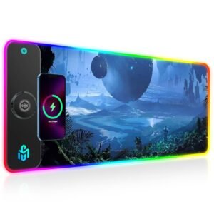 GIM Wireless Charging RGB Gaming Mouse Pad 15W, LED Mouse Mat 800x300x4MM, 10 Light Modes Extra Large Mousepad Non-Slip Rubber Base Computer Keyboard Mat for Gaming...