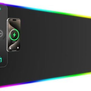 GIM Wireless Charging RGB Gaming Mouse Pad 15W, LED Mouse Mat 900x400x4MM, 10 Light Modes Extra Large Mousepad Non-Slip Rubber Base Computer Keyboard Mat for Gaming (Black-Max)