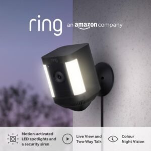 Ring Spotlight Cam Plus Plug-In | Outdoor Security Camera 1080p HD Video, Two-Way Talk, Night Vision, LED Spotlights, Siren, alternative to CCTV system, 30-day free trial of...