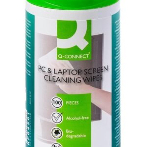 Screen Cleaning Wet Wipes Q-CONNECT Dispenser Tub 100pcs / Computer Accessories/Type-for TFT/LCD Screens/Kind-Antistatic/Colour-White/Capacity (ml)-N.a.