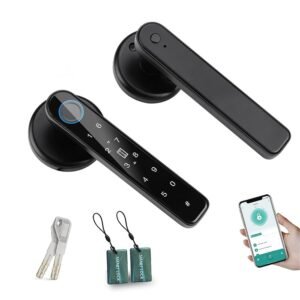 TEKXDD Smart Door 4-in-1 Lock Door Handle Electronic Keyboard Password Bluetooth Smart Lock Biometric Identification Fingerprint Key Digital WiFi Electronic Touch Front Door...