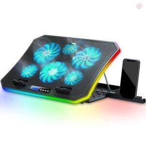 TopMate C12 Laptop Cooling Pad RGB Gaming Notebook Cooler for Desk and Lap Use, Laptop Fan Stand 8 Adjustable Heights with 6 Quiet Fans and Phone Holder, for 15.6-17.3 Inch...